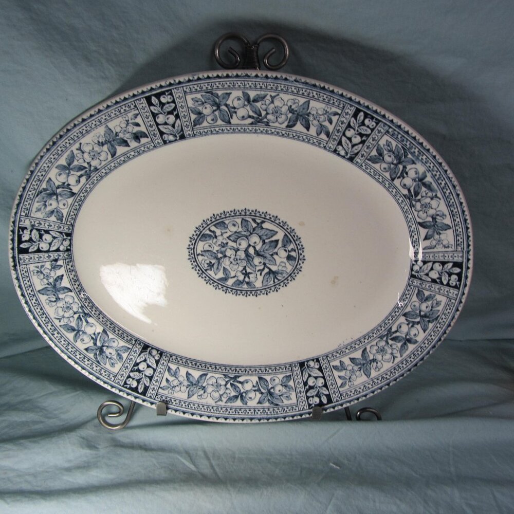 sandon oval serving plate platter 21130 blue floral fruit (w2628)